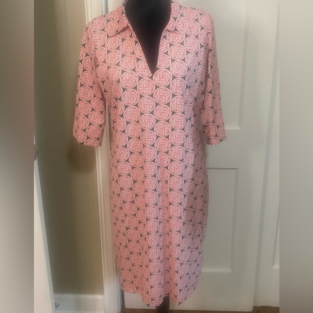 Katherine Way Geometric Pink Long Sleeve Dress
